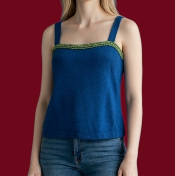 St. John Tops - St. JOHN BY MARIE GRAY Cropped Square Neck Decorative Trim Sweater Tank